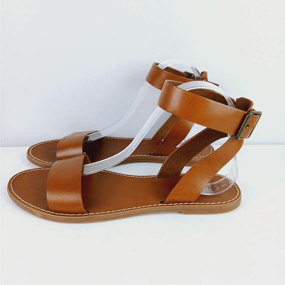 Madewell SZ 9.5 The Boardwalk Ankle-Strap Sandal in English Saddle Runs Small - Picture 4 of 7